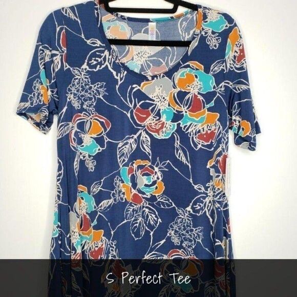 LuLaRoe Perfect T Small Floral Blue NEW - Picture 1 of 1